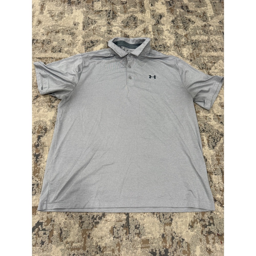 Under Armour Mens Playoff Polo Shirt Gray Heathered Loose Fit 2XL Short Sleeve